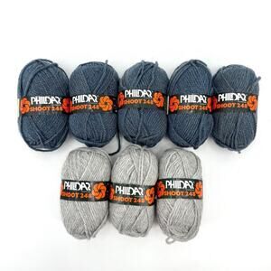 Mixed Lot 8 Skeins VTG NOS Phildar Shoot 248 Belgium Acrylic/Wool Yarn Blue Gray